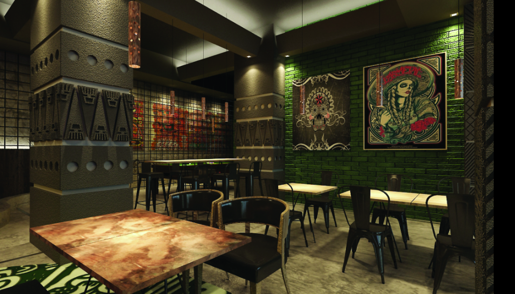 the cosy feeling of the bar mood and slightly dim light with the green theme